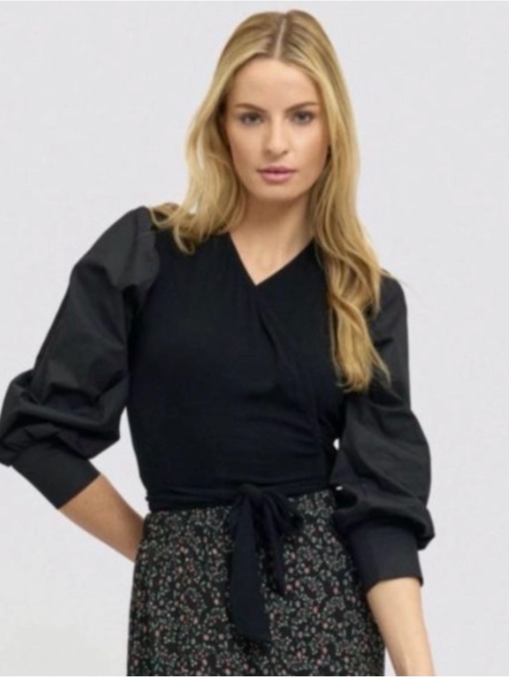 Dress Blank Navy Puff Sleeve Wrap Blouse size M
